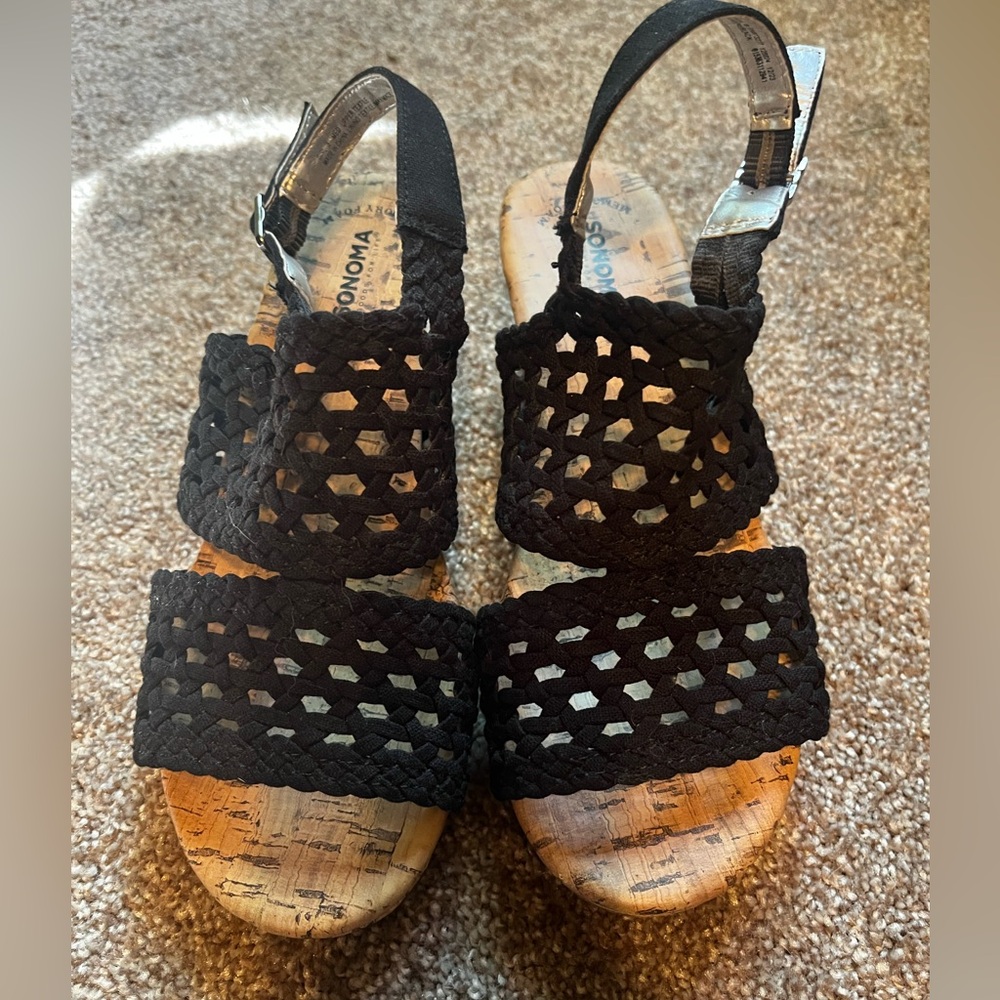 Sonoma Black Woven Wedge Sandals